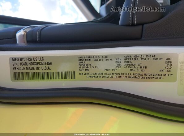 1C4RJHDG3PC507459 2023 JEEP GRAND CHEROKEE White Вид підкапотного простору