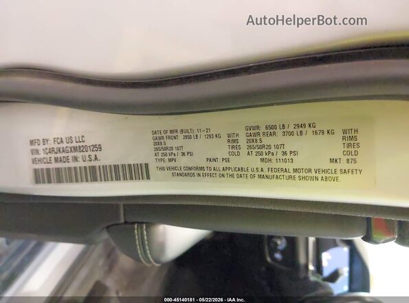 1C4RJKAGXM8201259 2021 JEEP GRAND CHEROKEE L Silver Вид підкапотного простору