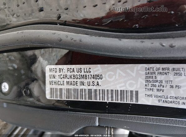 1C4RJKBG3M8174050 2021 JEEP GRAND CHEROKEE L Black Widok komory silnika