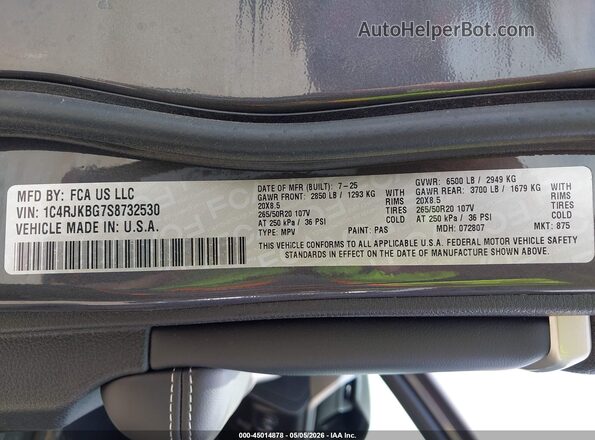 1C4RJKBG7S8732530 2025 JEEP GRAND CHEROKEE L Gray Շարժիչի բաժամունքի տեսք