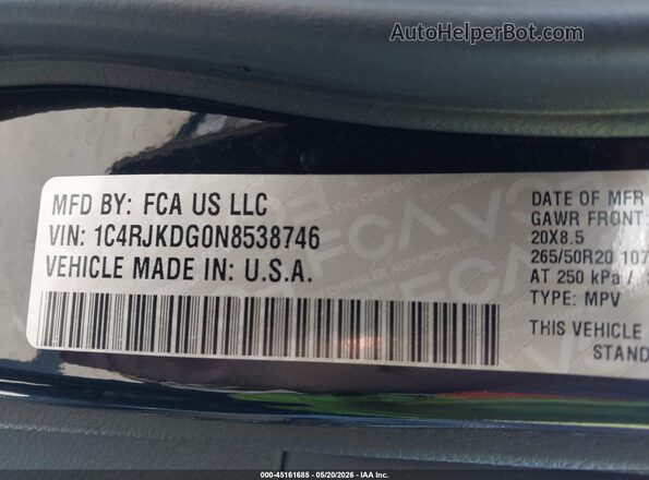 1C4RJKDG0N8538746 2022 JEEP GRAND CHEROKEE L Black Vista del compartimento del motor