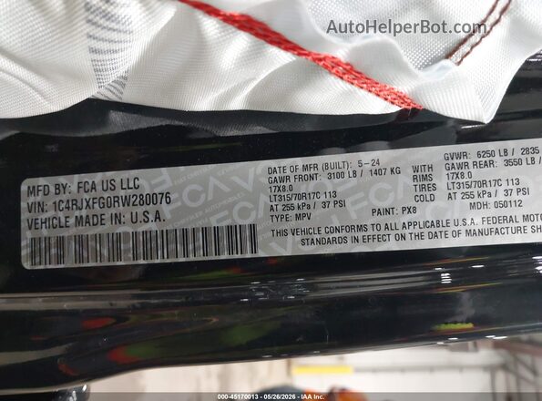 1C4RJXFG0RW280076 2024 JEEP WRANGLER Black Շարժիչի բաժամունքի տեսք
