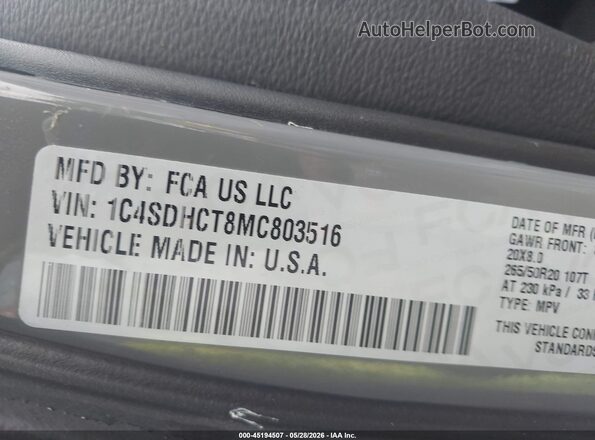 1C4SDHCT8MC803516 2021 DODGE DURANGO Gray Engine compartment view