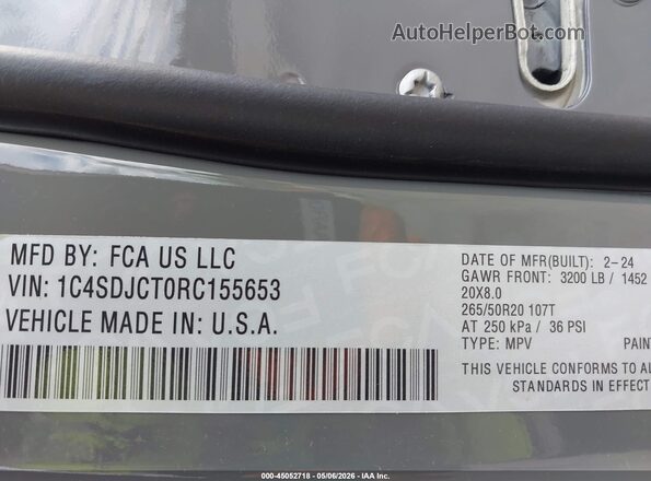 1C4SDJCT0RC155653 2024 DODGE DURANGO Gray Շարժիչի բաժամունքի տեսք