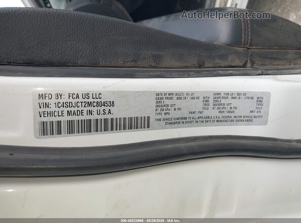 1C4SDJCT2MC804538 2021 DODGE DURANGO White Շարժիչի բաժամունքի տեսք