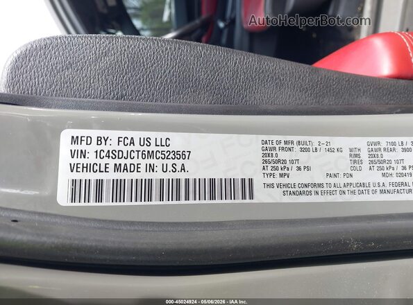1C4SDJCT6MC523567 2021 DODGE DURANGO Серый Вид подкапотного пространства