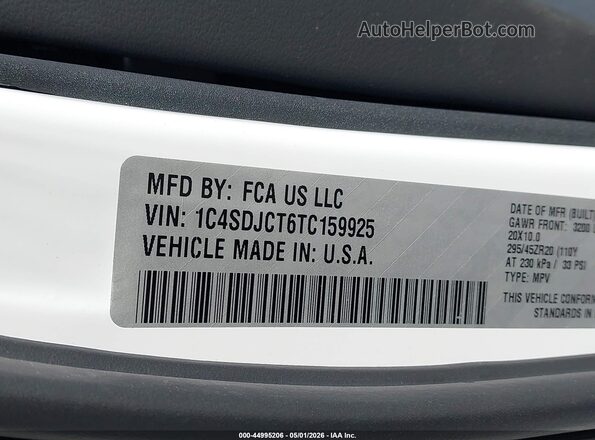 1C4SDJCT6TC159925 2026 DODGE DURANGO White Widok komory silnika