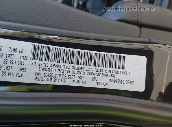 1C4SDJCT8JC316027 2018 DODGE DURANGO Black Engine compartment view