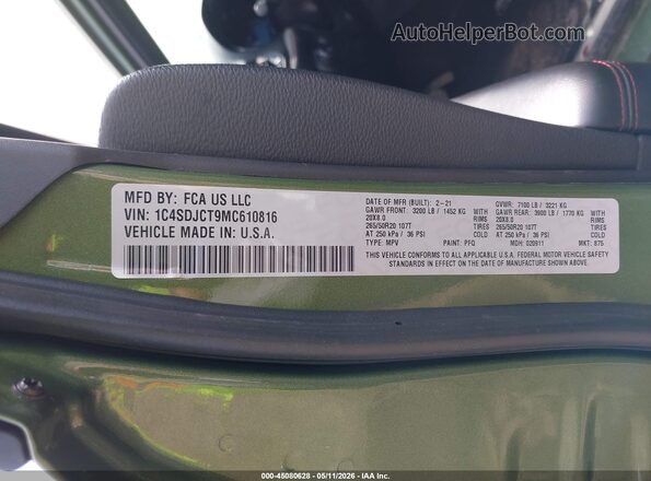 1C4SDJCT9MC610816 2021 DODGE DURANGO Green 