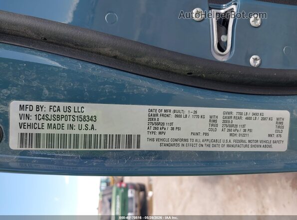 1C4SJSBP0TS158343 2026 JEEP GRAND WAGONEER L Blue Vista del compartimento del motor