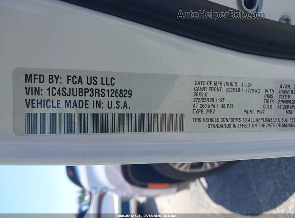 1C4SJUBP3RS126829 2024 JEEP WAGONEER White Շարժիչի բաժամունքի տեսք