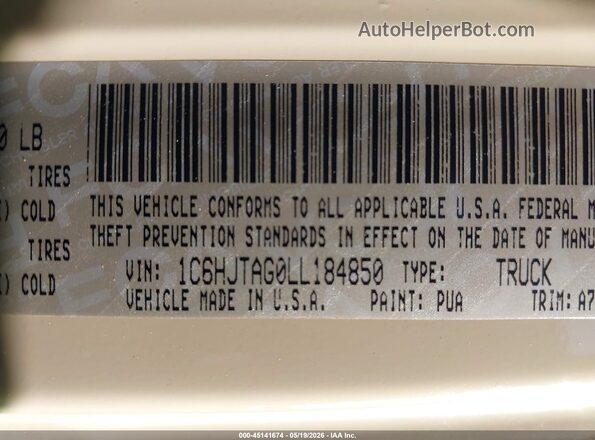 1C6HJTAG0LL184850 2020 JEEP GLADIATOR Tan 
