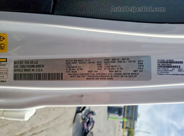 1C6HJTAG0ML605516 2021 JEEP GLADIATOR White Widok wnętrza 360 stopni