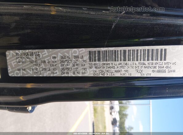1C6HJTAG1LL140047 2020 JEEP GLADIATOR Black Widok komory silnika