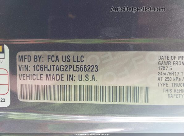 1C6HJTAG2PL566223 2023 JEEP GLADIATOR Gray 