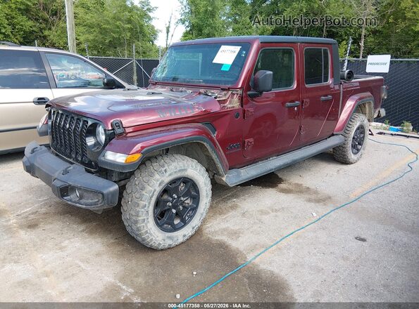 1C6HJTAG3ML523084 2021 JEEP GLADIATOR Maroon წინა მარცხენა ხედი სამი მეოთხედიდან