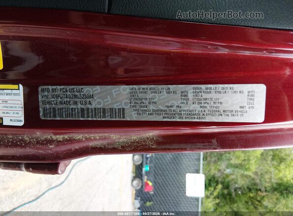 1C6HJTAG3ML523084 2021 JEEP GLADIATOR Maroon ძრავის განყოფილების ხედი