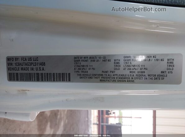 1C6HJTAG3PL511408 2023 JEEP GLADIATOR White Vista del compartimento del motor