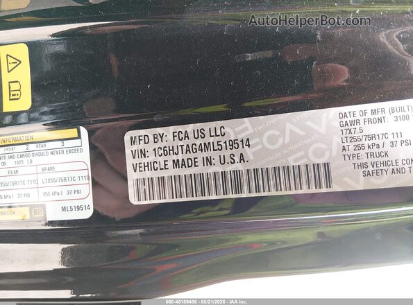 1C6HJTAG4ML519514 2021 JEEP GLADIATOR Черный Вид подкапотного пространства