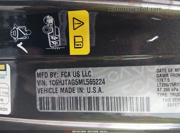1C6HJTAG5ML565224 2021 JEEP GLADIATOR Gray ძრავის განყოფილების ხედი