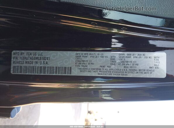 1C6HJTAG8ML618241 2021 JEEP GLADIATOR Black Engine compartment view