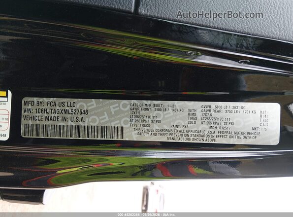 1C6HJTAGXML527648 2021 JEEP GLADIATOR Black Vista del compartimento del motor