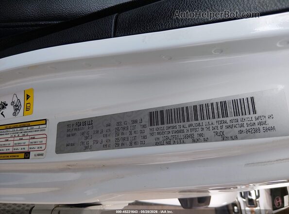 1C6HJTFG1LL103492 2020 JEEP GLADIATOR White ძრავის განყოფილების ხედი