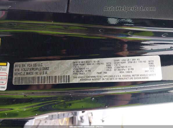 1C6JJTAM3ML513582 2021 JEEP GLADIATOR Black Engine compartment view