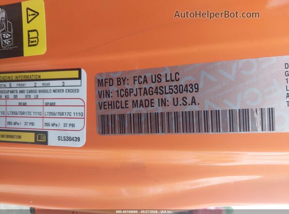 1C6PJTAG4SL530439 2025 JEEP GLADIATOR Orange 