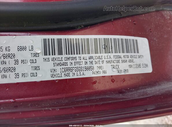 1C6RR6FG5GS190050 2016 RAM 1500 Maroon 