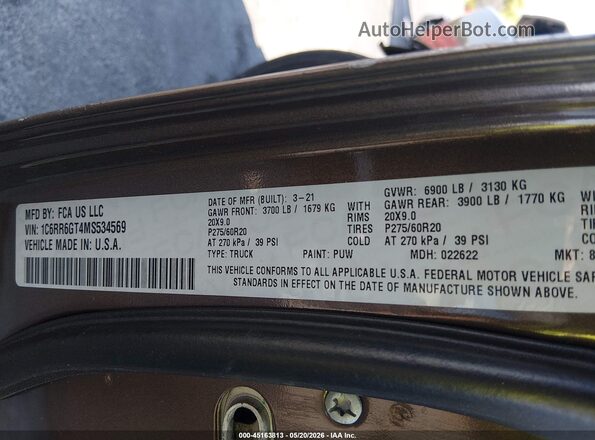 1C6RR6GT4MS534569 2021 RAM 1500 CLASSIC Brown Widok komory silnika