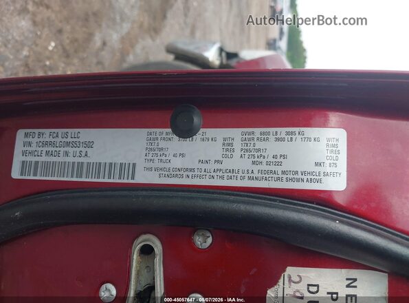 1C6RR6LG0MS531502 2021 RAM 1500 CLASSIC Красный Вид подкапотного пространства