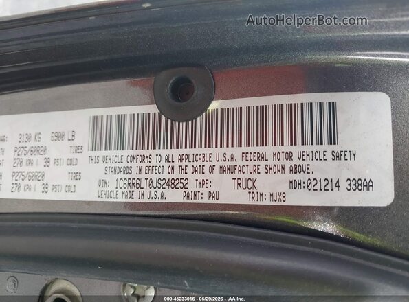 1C6RR6LT0JS248252 2018 RAM 1500 Gray Engine compartment view