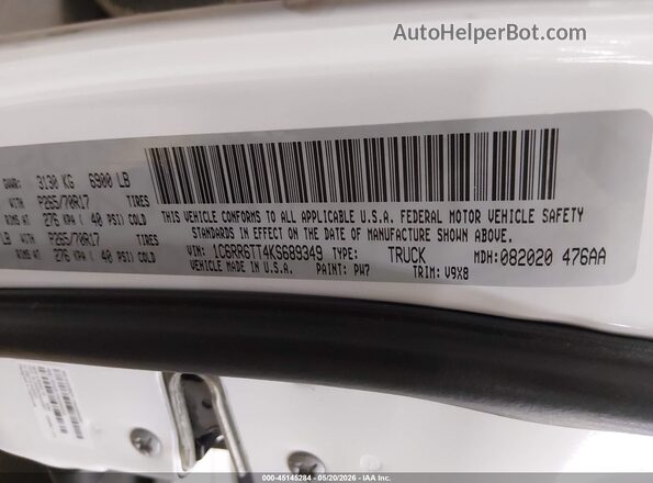 1C6RR6TT4KS689349 2019 RAM 1500 CLASSIC White Շարժիչի բաժամունքի տեսք