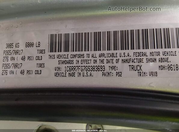 1C6RR7FG7GS383693 2016 RAM 1500 Silver 