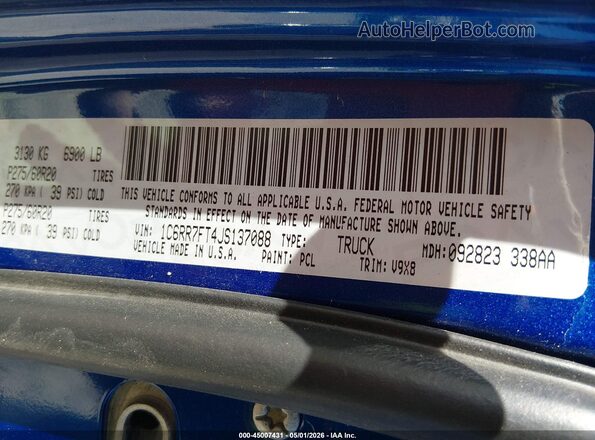 1C6RR7FT4JS137088 2018 RAM 1500 Blue 