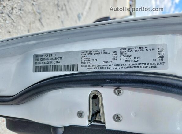 1C6RR7GG2MS514703 2021 RAM 1500 White 