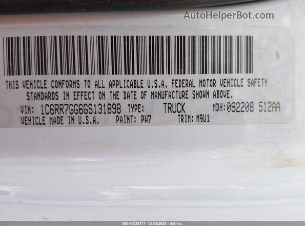 1C6RR7GG6GS131898 2016 RAM 1500 White ძრავის განყოფილების ხედი