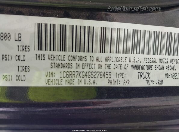 1C6RR7KG4GS276459 2016 RAM 1500 Black Engine compartment view