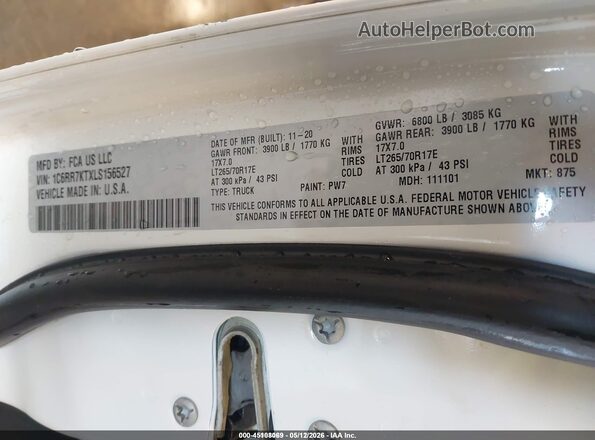 1C6RR7KTXLS156527 2020 RAM 1500 CLASSIC White Вид підкапотного простору