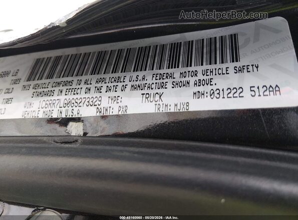 1C6RR7LG0GS273329 2016 RAM 1500 Черный Вид подкапотного пространства