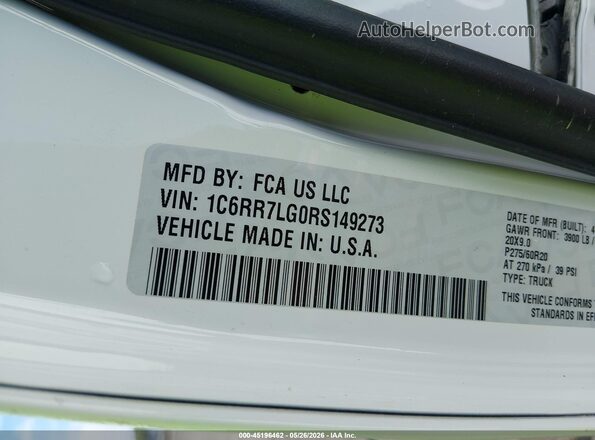 1C6RR7LG0RS149273 2024 RAM 1500 CLASSIC White Widok komory silnika