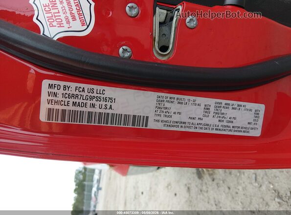 1C6RR7LG9PS516751 2023 RAM 1500 CLASSIC Red Widok komory silnika