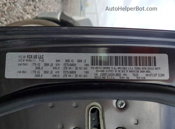 1C6RR7LGXGS418683 2016 RAM 1500 Gray Շարժիչի բաժամունքի տեսք