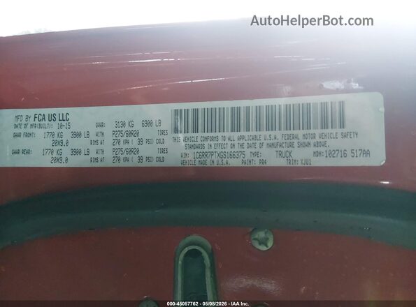 1C6RR7PTXGS166375 2016 RAM 1500 Red 