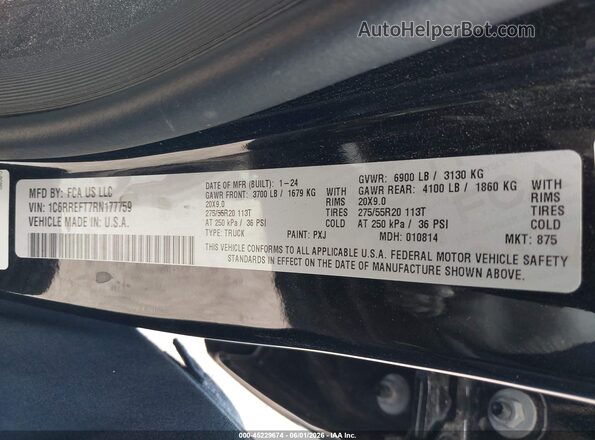 1C6RREFT7RN177759 2024 RAM 1500 Black Вид підкапотного простору