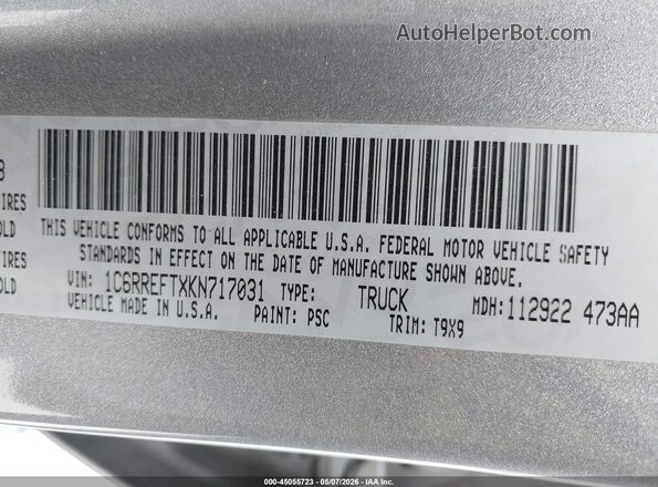 1C6RREFTXKN717031 2019 RAM 1500 Silver Engine compartment view