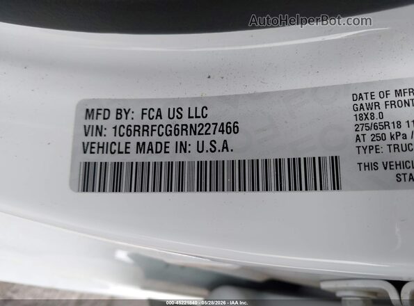 1C6RRFCG6RN227466 2024 RAM 1500 White Вид підкапотного простору
