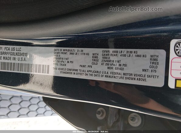 1C6RRFFG0LN334015 2020 RAM 1500 Blue Widok komory silnika