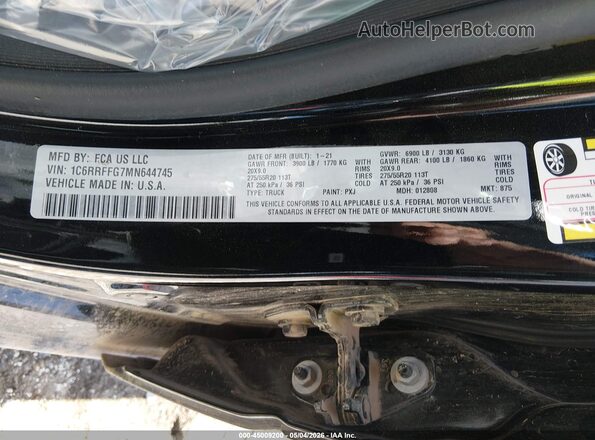 1C6RRFFG7MN644745 2021 RAM 1500 Black Engine compartment view